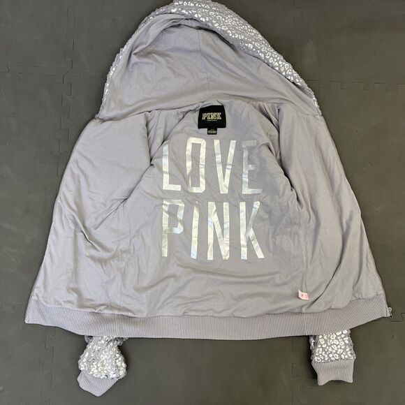 Victorias Secret PINK Limited Edition Faux Fur Foil Leopard Print Hoodie Sz Sml - Picture 5 of 11